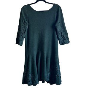 Maeve‎ Anthropologie Green Tierra Dress Linen Blend Dropwaist Lace Womens Sz S